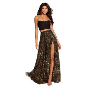 Alyce Paris Black and Gold Two-Piece Dress